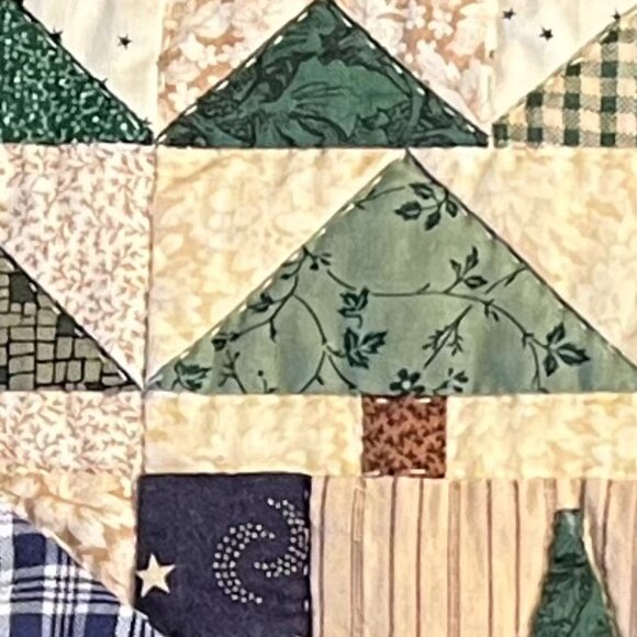 Hand Stitched Homemade Folk Art Patchwork Quilted Wall Hanging or Table Runner - Picture 7 of 15